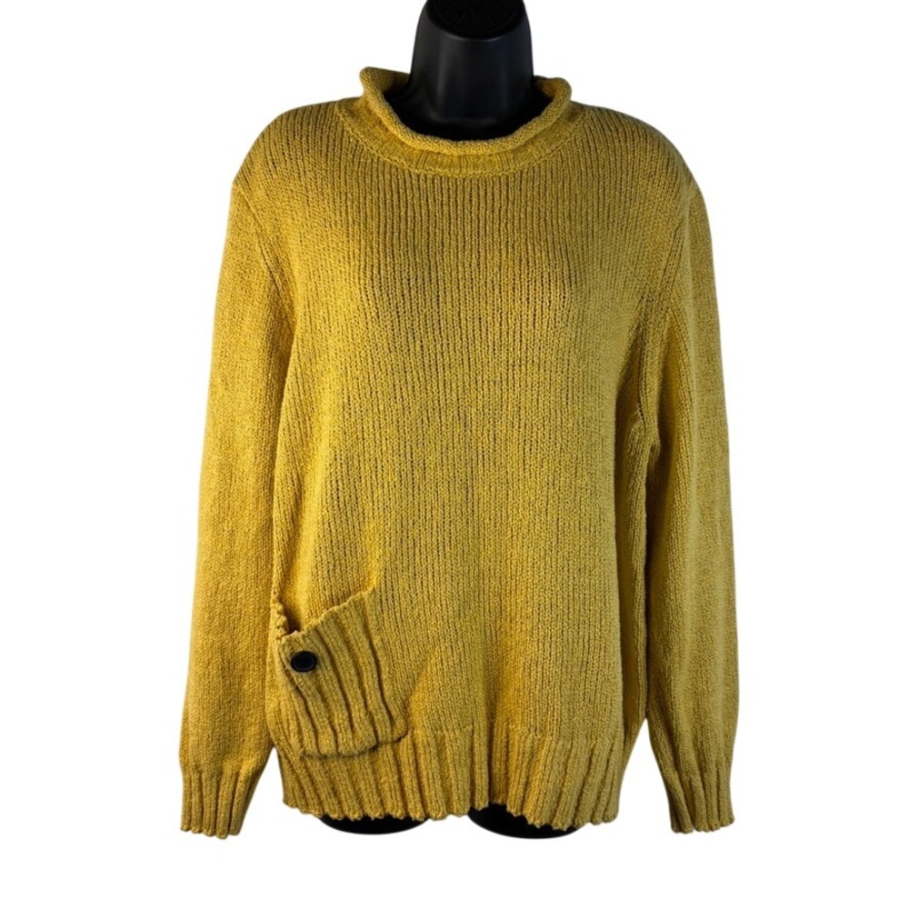 NorthStyle Women's XL‎ Mustard Yellow Shaker Knit Mock Neck Sweater Front Pocket